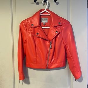 Guess cropped faux-leather moto jacket